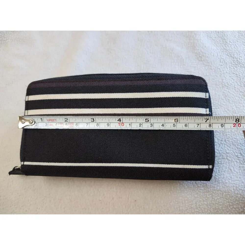 Vintage Kate Spade Wallet Zip Around Stripped Classic Black White Brown